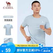 駱駝（CAMEL）運(yùn)動(dòng)T恤透氣健身衣跑步體恤寬松速干衣短袖上衣夏季 J0S2V6925，遺跡藍(lán)，男款 2XL