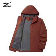 美津濃（MIZUNO）戶(hù)外夾克男連帽梭織印花透氣情侶鋒衣外套上衣