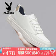 花花公子牛皮男鞋高端真皮鞋2025秋季新款休閑百搭時(shí)尚正品高級感板鞋子男 白色X82175 43