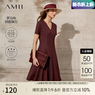 AMII法式復(fù)古a字連衣裙女夏季新款赫本風(fēng)顯瘦V領(lǐng)修身裙子 波爾多紅 XS 150/76A
