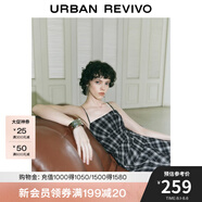 UR2025夏季新款女裝不規則設計感格紋吊帶連衣裙UYV750039 黑色格子 XL