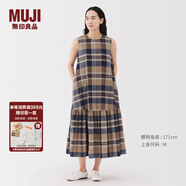 無印良品（MUJI）女式 馬德拉斯格紋 無袖連衣裙 女裝裙子連身裙25年夏季格子裙 米色格紋 S (155/80A)