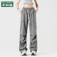 木林森工裝褲女休閑褲春秋2024新款潮牌寬松顯瘦闊腿褲薄款運動褲 深灰【A款】 S