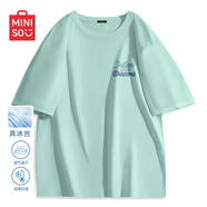 名創(chuàng)優(yōu)品（MINISO）【4.0冰氧吧】短袖T恤男夏季冰絲抗皺速干半袖體恤男士純色上衣服 【天然涼感降溫】水綠(mt藍(lán)焰夢想胸標(biāo)) XL 180(不起球不掉色)