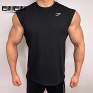 李紳gymsharkGYMSHARK夏季美式運動無袖T恤透氣吸汗彈力袖健身訓練寬 黑色 S