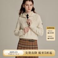 ELAND衣戀針織衫開衫格雷系中短款羊毛混紡雙頭拉鏈毛衣 象牙白/白色(39)Ivory XS 155