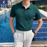 啄木鳥(niǎo)（TUCANO）polo衫潮牌純色翻領(lǐng)短袖針織T恤型男夏季潮流修身V領(lǐng)冰絲半袖體恤 墨綠色 【POLO衫】 薄款 M 【建議80-100斤穿】