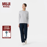 無印良品（MUJI）女式 雙羅紋編織 圓領(lǐng)長(zhǎng)袖T恤打底衫女款內(nèi)搭上衣秋季 淺灰色條紋 4A M (160/84A)