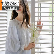 莫代爾赫本風(fēng)新婚睡裙女晨袍春秋季純棉長(zhǎng)袖宮廷蕾絲公主風(fēng)唯美睡衣長(zhǎng)裙 藍(lán)色 伊莎貝拉 M 160 (100-115)斤