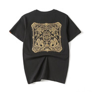 簡(jiǎn)拓 2022夏季新品薄款中國風(fēng)刺繡仙鶴純棉短袖T恤 學(xué)生情侶裝體恤男大碼半袖衫 2812黑色 L碼(115-140斤)