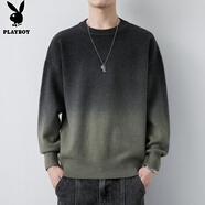 花花公子（PLAYBOY）毛衣男圓領(lǐng)秋冬季針織衫男士外套線衣男裝打底衫 上灰下綠 XL 
