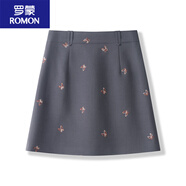 羅蒙灰色刺繡短裙半身裙女春夏新款高腰氣質(zhì)西裝A字半裙 灰色短裙【裙長44cm/有內(nèi)襯】 S 26