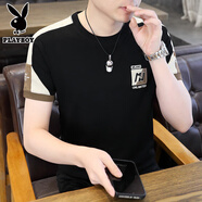 花花公子（PLAYBOY）高端冰絲男士短袖T恤夏季新款圓領(lǐng)半袖涼感透氣帥氣百搭體恤 2106-黑色 L (建議105-120斤)