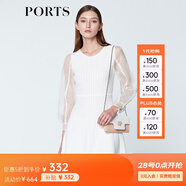 PORTS寶姿商場同款春夏新品女裝歐根紗拼接袖連衣裙 米白 M