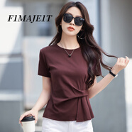 F1MAJE1T高端設(shè)計(jì)師品牌短袖T恤女士圓領(lǐng)夏季新款收腰半袖女裝上衣體恤 酒紅色/52039 L 【建議體重110-120斤】