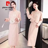 皮爾卡丹新中式國(guó)風(fēng)套裝女2025早春新款氣質(zhì)女神范高端短外套半身裙兩件套 粉色 L