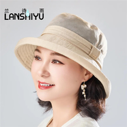 蘭詩雨新款桑蠶絲漁夫帽女春夏遮陽大檐顯臉小盆帽度假遮陽帽 奶咖色 均碼 52-58
