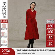 例外（EXCEPTION）新中式春秋款系帶浮雕提花設計寬松氣質(zhì)長(cháng)袖連衣裙 大紅1/55 M