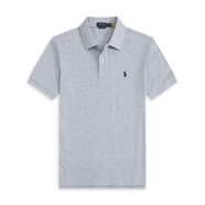 RRL RALPH LAUREN拉夫勞倫純色短袖polo衫男士小馬標(biāo)RL刺繡翻領(lǐng)體恤 灰色 L