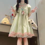 園翌今年流行的漂亮日系娃娃小裙子夏日多巴胺絕美泡泡袖小個子連衣裙 綠色【連身裙/冷淡系獨(dú)特別致裙 S