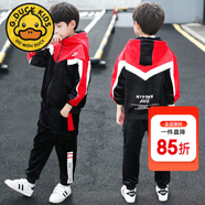 G.DUCKKIDS童裝男童套裝春秋季兒童秋裝套裝中大童小男孩衣服學(xué)生運動兩件套 金絲絨紅色 170 建議身高【160-170cm】