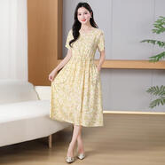 小紅書(shū)爆款夏季新款棉綢連衣裙氣質(zhì)清爽顯瘦大碼中長(cháng)款媽媽裝圓領(lǐng) 清風(fēng)蝶影(木棉薄款) XL建議105斤以下 均碼