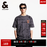 杰克·瓊斯（JACK&JONES）男裝夏季法斗卡通情侶款刺繡滿印純棉寬松短袖T恤男半袖上衣小眾 暗灰色E39 S 170