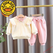 G.DUCKKIDS女寶寶秋裝套裝0一1-2-3歲純棉嬰兒衣服外出服洋氣小女孩兩件裝潮  素雅套裝 粉色 加絨 素雅套 加絨 85 cm
