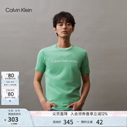 Calvin Klein Jeans夏季男女情侶中性年輕ck多色印花透氣修身短袖T恤J320931 L1C-薄荷綠 XL （推薦160-175斤）