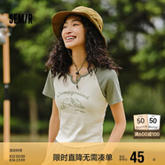 森馬短袖T恤女短款設計感印花夏季插肩袖緊身套頭衫109324100036