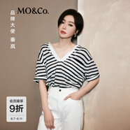 MO&Co.【秦嵐同款】針織衫2025夏新品桑蠶絲亞麻混紡輕薄上衣MBE2SWT001 藍白條色 S /160