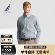 諾帝卡（NAUTICA）【商場同款】男裝春夏新款全棉千鳥格經(jīng)典舒適格紋襯衫男WO4300 深碳灰01C L