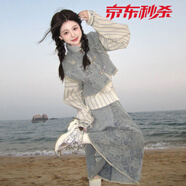 貝仙祺減齡洋氣時(shí)尚復古港風(fēng)高級感襯衫馬甲半身裙鹽系穿搭三件套裝春季 襯衣+牛仔馬甲+牛仔裙[三件套裝 S 90-100斤