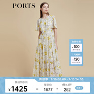 PORTS寶姿商場(chǎng)同款2022春夏新款女裝“絢爛夏花”印花連衣長(zhǎng)裙 亞麻淺金印花 M (6)
