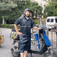 山頭林村夏季雨衣雨褲套裝分體式男女款防雨外賣騎手防水短褲短袖透 藏青短袖上衣 xl