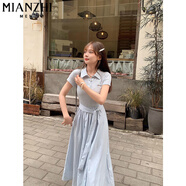 棉致法式氣質(zhì)翻領連衣裙女夏季2025新款潮流小個子設計感高腰短袖裙子 413圖片色【高品質(zhì)37.5】 L 100-115斤
