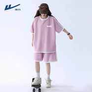 木清清運(yùn)動(dòng)套裝女夏季2025新款休閑短袖短褲兩件套女裝t恤運(yùn)動(dòng)服 淺紫-回力拼音K+淺紫-純色 S  【親膚面料 舒適透氣】