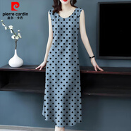 皮爾卡丹（pierre cardin）撿漏-2025夏新款民族風(fēng)寬松減齡遮肚媽媽背心吊帶中連衣裙女 【2418】藍(lán)底波點(diǎn) 2XL 建議125-140