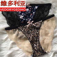 維多利亞的格調(diào)印花面料,蕾絲花邊加竹碳功能里襠部,女T型褲, 印花藍+米黃色 L碼(110斤到140斤)