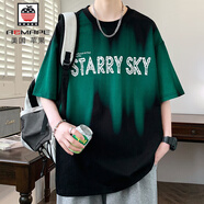 AEMAPE美式t恤男夏季新款痞帥潮牌印花圓領(lǐng)短袖男生休閑高街五分袖體恤 LF5063黑色 M 約80-110斤可穿