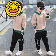 G.DUCKKIDS品牌童裝男童秋裝套裝2022新款春秋款炸街洋氣中大童帥氣長(zhǎng)褲子兩 駝色衛(wèi)衣+黑色褲子套裝 140 建議身高1.3米左右