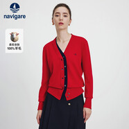 Navigare意大利小帆船女士全羊毛針織開(kāi)衫毛衣外套2334094511 紅/蘭 S 