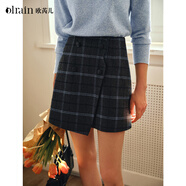 Olrain歐芮兒復古英倫風(fēng)格子搭片A字半身裙女裝春季新款包臀裙 灰色 M 160/68A/M