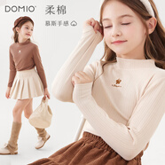 多妙屋女童打底衫秋季兒童長(cháng)袖T恤中大童半高領(lǐng)保暖秋衣 81930米色 140