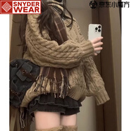 SNYDER WEAR加厚版韓國(guó)V領(lǐng)麻花燈籠袖套頭毛衣女春秋新款慵懶寬松針織上衣 棕色【版】zt S （80-95斤）