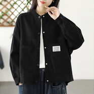俞兆林（YUZHAOLIN）春秋外套女2025新款韓版寬松大口袋復古休閑洋氣百搭夾克衫 經(jīng)典黑色 L 建議110-125斤