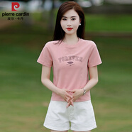 皮爾卡丹（pierre cardin）女士t桖2025夏新款小個(gè)子字母半袖上衣休閑百搭短款體恤小衫 粉色9292 M 80-95斤