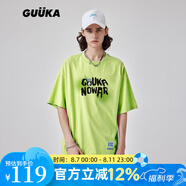 古由卡（GUUKA）xSANK嘻哈潮牌t恤男士短袖夏季情侶裝劉宇同款休閑寬松五分半截袖 熒光綠色 F7588 XS