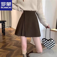羅蒙百褶半身裙女2024秋冬新款美拉德韓版梨型身材毛呢字短裙減齡裙子 咖色 XL 建議118-128斤