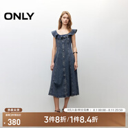 ONLY2025夏季新款減齡飛袖荷葉領(lǐng)拼接牛仔裙連衣裙女|125242007 J33復古350牛仔洗水 S